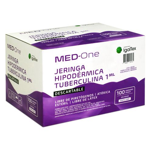 Med-One Jeringa Hipodérmica Descartable s/aguja; 1ml Tuberculina; 100u/Caja