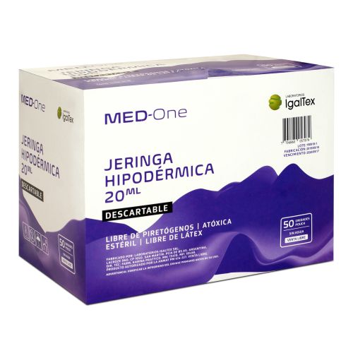 Med-One Jeringa Hipodérmica Descartable s/aguja; 20ml; 50u/Caja